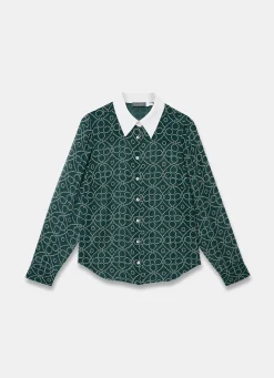 Outlet Teal Printed Sheer Shirt Shirts & Blouses