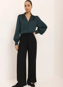 Clearance Teal Satin Long Sleeve Blouse Shirts & Blouses