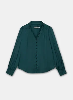Clearance Teal Satin Long Sleeve Blouse Shirts & Blouses