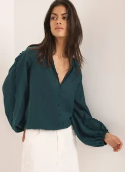 Sale Teal Whipstitch Detail Blouse Shirts & Blouses