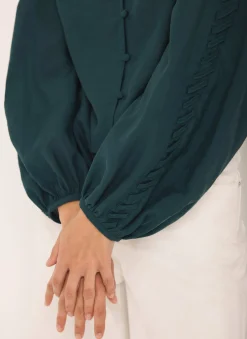 Sale Teal Whipstitch Detail Blouse Shirts & Blouses