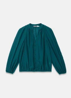 Sale Teal Whipstitch Detail Blouse Shirts & Blouses