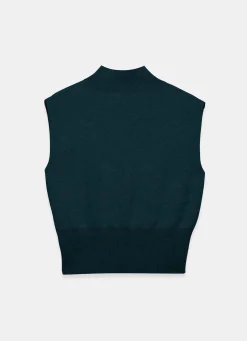 New Teal Wool Blend Sleeveless Knit Top Knitted Tops|Knitted Tops