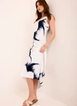 New White Abstract Print Midi Dress Midi Dresses|Printed Dresses