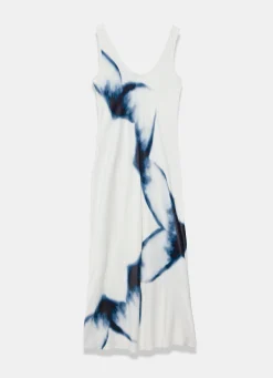 New White Abstract Print Midi Dress Midi Dresses|Printed Dresses