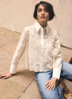 Sale White Broderie Cropped Shirt Shirts & Blouses