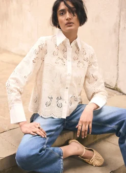 Sale White Broderie Cropped Shirt Shirts & Blouses