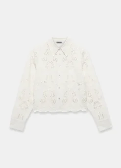 Sale White Broderie Cropped Shirt Shirts & Blouses