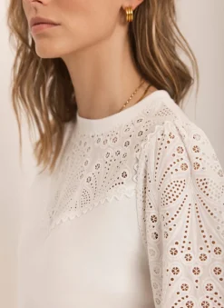 Sale White Cotton Blend Broderie Sweatshirt Sweatshirts|Sweatshirts