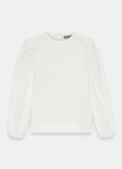 Sale White Cotton Blend Broderie Sweatshirt Sweatshirts|Sweatshirts