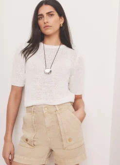 Hot White Cotton Blend Knit Top Knitted Tops|Knitted Tops