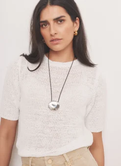 Hot White Cotton Blend Knit Top Knitted Tops|Knitted Tops