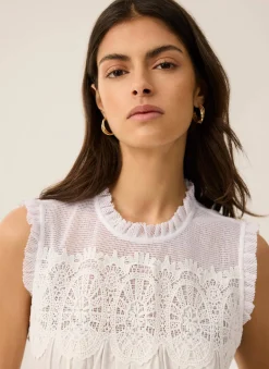 Online White Cotton Blend Lace Applique Top All Tops|Tops