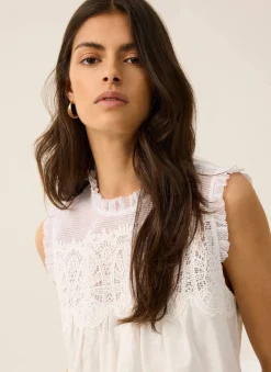 Online White Cotton Blend Lace Applique Top All Tops|Tops