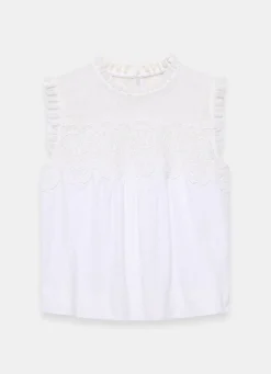 Online White Cotton Blend Lace Applique Top All Tops|Tops