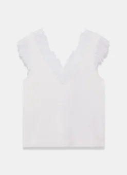 Discount White Cotton Blend Lace Detail Top T-Shirts|T-Shirts