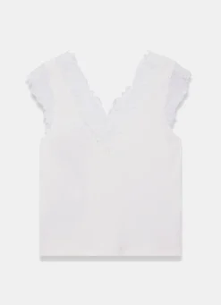Discount White Cotton Blend Lace Detail Top T-Shirts|T-Shirts