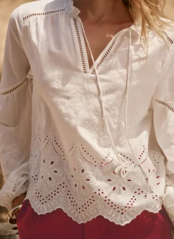 New White Cotton Broderie Blouse Shirts & Blouses
