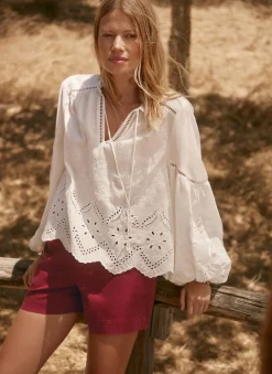 New White Cotton Broderie Blouse Shirts & Blouses