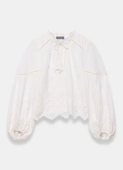 New White Cotton Broderie Blouse Shirts & Blouses