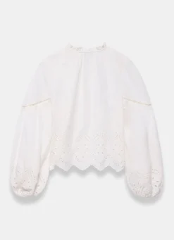 New White Cotton Broderie Blouse Shirts & Blouses