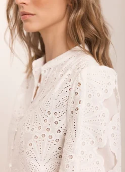 Outlet White Cotton Broderie Detail Blouse Shirts & Blouses