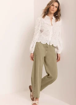 Outlet White Cotton Broderie Detail Blouse Shirts & Blouses