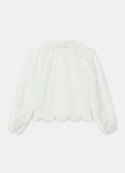 Outlet White Cotton Broderie Detail Blouse Shirts & Blouses