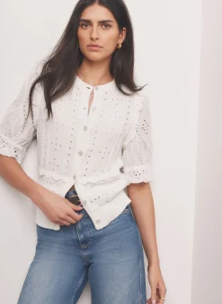 Online White Cotton Broderie Knit Top Knitted Tops|Knitted Tops