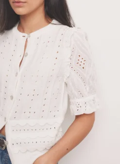 Online White Cotton Broderie Knit Top Knitted Tops|Knitted Tops