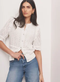 Online White Cotton Broderie Knit Top Knitted Tops|Knitted Tops
