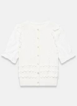 Online White Cotton Broderie Knit Top Knitted Tops|Knitted Tops