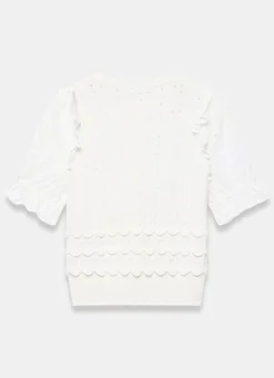 Online White Cotton Broderie Knit Top Knitted Tops|Knitted Tops