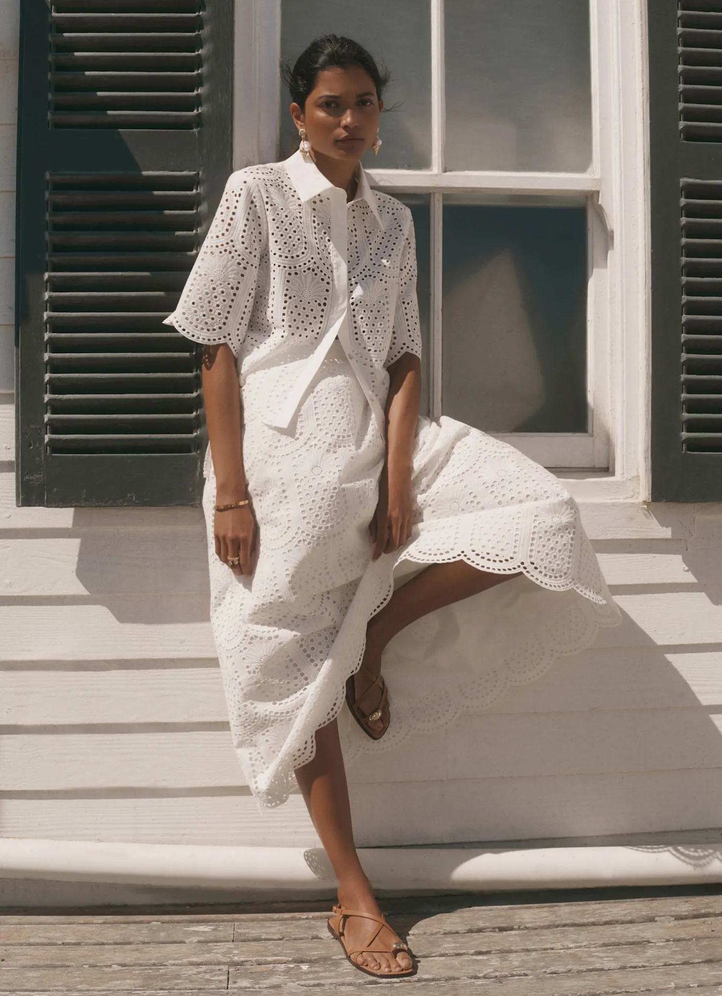 Best White Cotton Broderie Midi Skirt Midi Skirts|Skirts