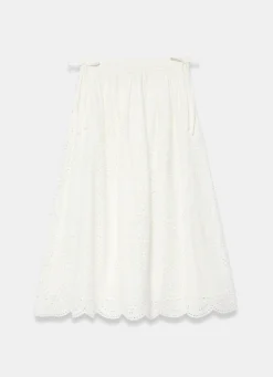 Best White Cotton Broderie Midi Skirt Midi Skirts|Skirts
