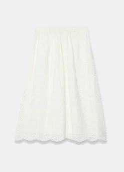Best White Cotton Broderie Midi Skirt Midi Skirts|Skirts