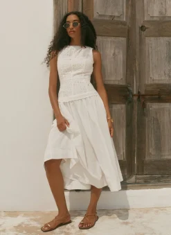 Best White Cotton Broderie Midi Dress Summer Dresses|Midi Dresses