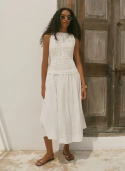 Best White Cotton Broderie Midi Dress Summer Dresses|Midi Dresses