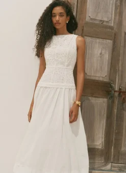Best White Cotton Broderie Midi Dress Summer Dresses|Midi Dresses