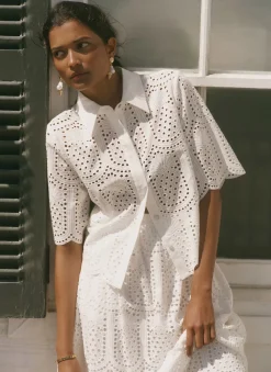 Online White Cotton Broderie Shirt Shirts & Blouses
