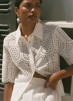 Online White Cotton Broderie Shirt Shirts & Blouses