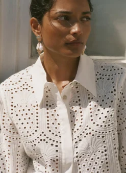 Online White Cotton Broderie Shirt Shirts & Blouses