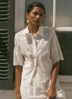 Online White Cotton Broderie Shirt Shirts & Blouses