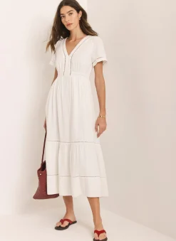 Online White Cotton Cheesecloth Midi Dress Summer Dresses|Midi Dresses
