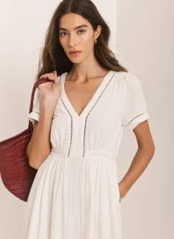 Online White Cotton Cheesecloth Midi Dress Summer Dresses|Midi Dresses