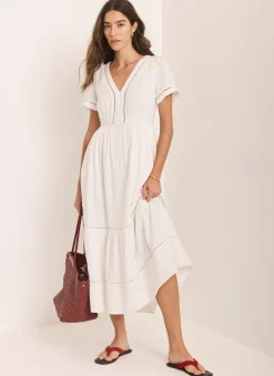 Online White Cotton Cheesecloth Midi Dress Summer Dresses|Midi Dresses