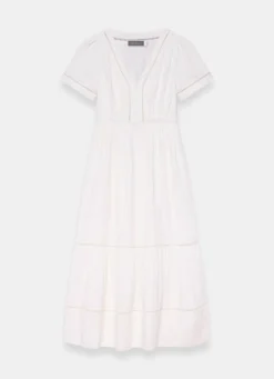 Online White Cotton Cheesecloth Midi Dress Summer Dresses|Midi Dresses