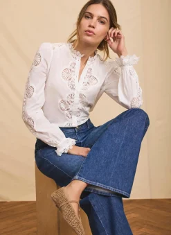 Hot White Cotton Embroidered Blouse Shirts & Blouses