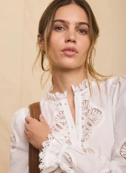 Hot White Cotton Embroidered Blouse Shirts & Blouses