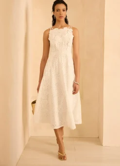 Sale White Cotton Floral Lace Midi Dress Midi Dresses|Mv Limited